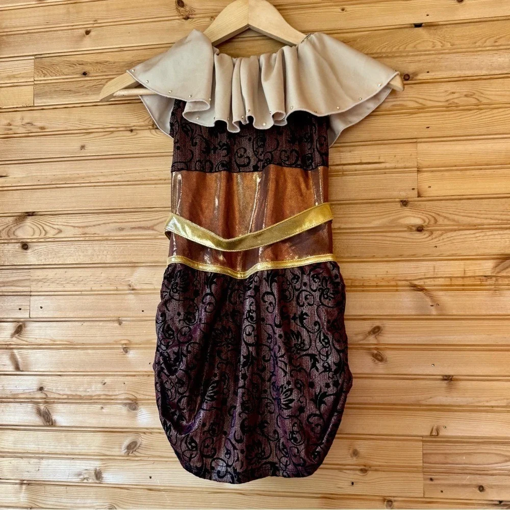 Algy Costume Steampunk Explorer Large Leotard Brown Gold Dance Halloween Play
